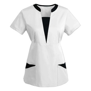 Hospital <b>Scrub</b> <b>Tops</b> Knitted 100% Cotton Breathable Customized Unisex - Product Image 1