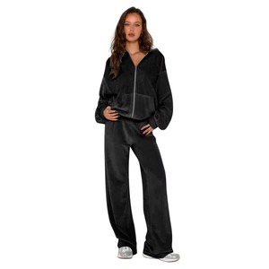 Survêtement en velours avec strass réfléchissants, grande taille, pour femmes, 2022, logo personnalisé, ensemble de jogging - Product Image 6