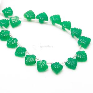 Perles en onyx vert en forme de feuille, pierres précieuses naturelles sculptées à la main pour la fabrication de bijoux, 10-11 mm, brin de 8 pouces, vente en gros en Inde - Product Image 5