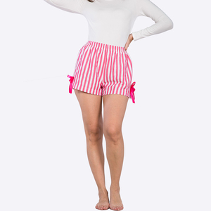 Women's Pink White Solid Color Blocked Knitted Drawstring Shorts Mid <b>Elastic</b> Waist Casual Loose Fit Breathable Cotton Pants - Product Image 1