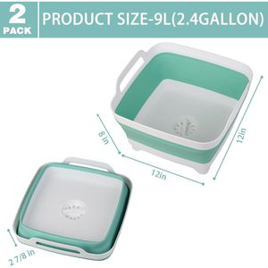 Set di 2 Vasche per Lavaggio Piatti da 9 Litri con Tappo di Scarico e Maniglie per il Trasporto, Accessorio per Lavello da Cucina - Product Image 2