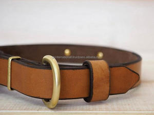 Collar de cuero para perro, con acabado en piel auténtica, hebilla de latón chapada en oro y anillo en D, hecho a medida - Product Image 5