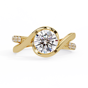 Bague de fiançailles croisée en or massif 14K avec diamant de laboratoire rond certifié IGI, alliance torsadée pavée, bijoux en gros - Product Image 4