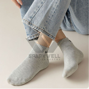<b>Men's</b> Gray <b>Ankle</b> <b>Socks</b> With M Logo Cotton Breathable Summer Daily Wear Knitted Style Regular Fit - Product Image 4