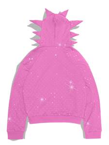 Sudadera con capucha de mujer personalizada con cremallera, pedrería y capucha con púas, estilo casual urbano, con efecto ruborizado, venta al por mayor - Product Image 2