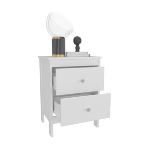 Table de chevet moderne blanche de style Newcastle avec deux tiroirs et une étagère ouverte - Product Image 5