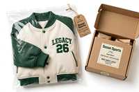 Blouson universitaire vert pour homme, blocs de couleur sur les manches, fermeture éclair, col rabattable, logo brodé, coupe-vent, style sportif