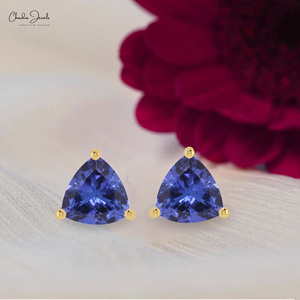 Alibaba's Top Seller 14K <b>Fine</b> Gold Hallmark Gemstone <b>Earrings</b> 4MM Trillion Cut Gemstone Stud Push Back <b>Earrings</b> Gift for Friend - Product Image 1