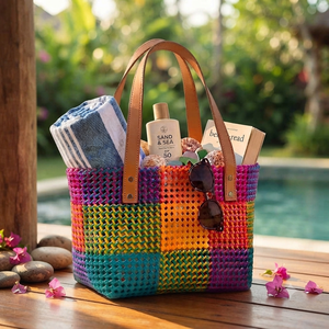 Bolso de Hombro Multicolor con Cuentas de Media Luna y Perlas, Estilo Casual Clásico, Tejido a Mano, con Asa para la Muñeca - Product Image 1