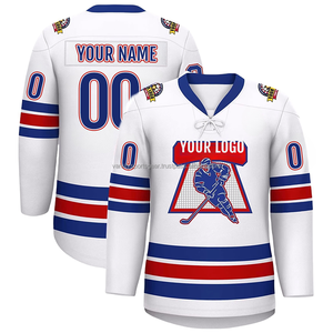 Maillot de hockey blanc, vert et noir, uniforme d'équipe personnalisé, sublimé, col en V, manches longues, numéro de joueur, nom, logo, maquette - Product Image 4