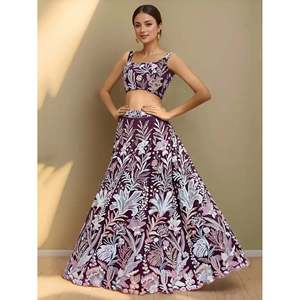 Dazzling Wine <b>Sequin</b> Net Engagement Lehenga Choli for Women - Product Image 6