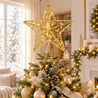 Décor de Noël pour la maison : étoile dorée lumineuse à piles avec bordure en boucle et ampoules LED chaudes pour le sommet du sapin