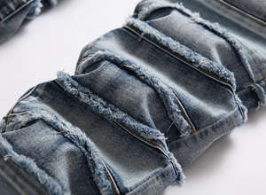 Nuevos Jeans de Hombre 2026, Estilo Hip Hop, Lavado a la Piedra, con Paneles, Elásticos, Ajustados, Casuales, de Verano, Finos, de Alta Calidad, 100% Algodón - Product Image 3