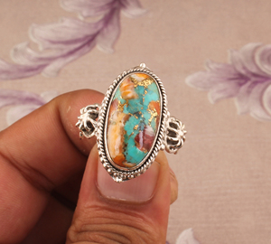 Bague artisanale en turquoise huître en argent sterling 925 pour femme, style bohème tendance, empilable, pour mariage, vente en gros, collection février - Product Image 2