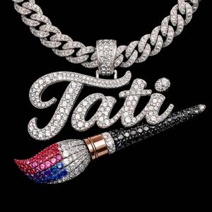 Colgante de Plata 925 de Lujo Chapado en Oro con Moissanita Personalizada, Estilo Hip Hop, Diseño de Pincel, para Rapper, Regalo - Product Image 2