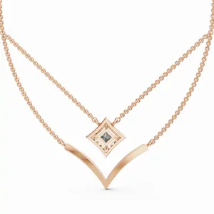Collar de Doble Cadena con Diamantes y Oro de la Colección Princesa Halo de Marie, con Colgante Redondo y Corte Princesa, 42 Piezas para Compromiso y Boda - Product Image 2