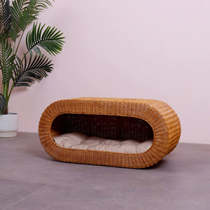 Modern Oval Rattan Pet Cave Bed Enclosed Wicker Pet House Cozy Hideaway Pet Nest with <b>Cushion</b> Breathable Handmade Cat Bed - Product Image 3