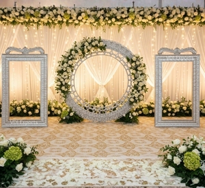 Luxury Circular <b>Wedding</b> Backdrop Mandap <b>Frame</b> Set Carved Round Arch & Decorative Panel <b>Frames</b> Premium Export Quality Event Decor - Product Image 1