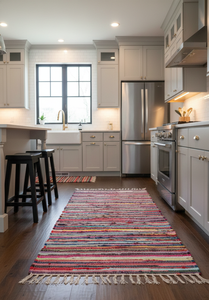 Tapis de sol/chemin de table moderne en polyester/coton, fait main, lavable, à poils longs, avec envers réversible, pour la maison, les voyages et la prière, vente en gros - Product Image 2