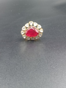 Amaira Jewels Floral Shape <b>Gold</b> Plated Silver <b>Cocktail</b> <b>Ring</b> Red Doublet Classic Vintage Women's Jewelry January Birthstone Gift - Product Image 5