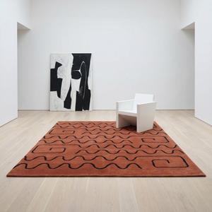 Tapis d'intérieur unique en laine nouée à la main, marron terre cuite, motif abstrait à lignes ondulées, tapis décoratif moderne fait main pour salon - Product Image 1