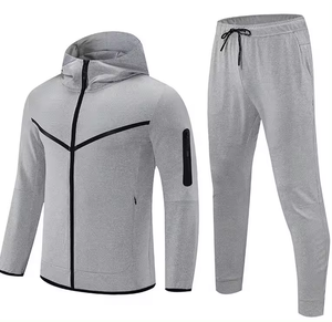 Survêtement à capuche pour homme avec pantalon noir, séchage rapide, sportif, fermeture éclair intégrale, couleur unie, pour l'automne - Product Image 3