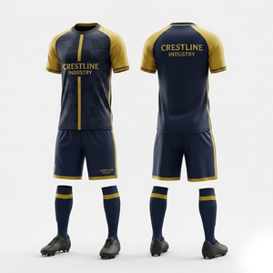 Ensemble maillot et short de football pour homme Crestline Industry, blanc et rouge, sublimé, anti-transpiration, col rond, manches courtes, coupe classique - Product Image 4