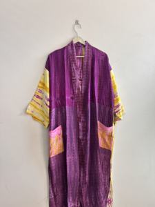 Kimono de Seda para Mujer, Kimono Largo de Seda Sari Reciclada, Kimono Tie Dye Hecho a Mano - Product Image 3