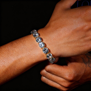 Bracelet tennis pour homme AMBER JEWELS plaqué or 18 carats, style hip-hop, moissanite, certifié IGI, sertissage à griffes géométriques - Product Image 1