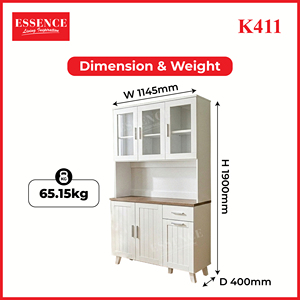 Meuble de cuisine moderne Essence K411 avec panneaux de particules et MDF, plateau de table, tiroir, étagère de boulanger, support pour micro-ondes, chêne blanc, noyer - Product Image 6