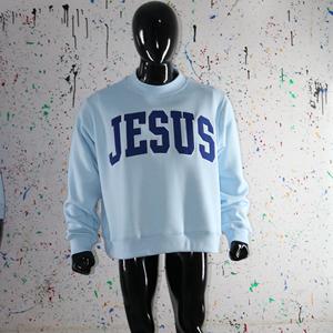 Sweat-shirt à col montant JESUS SKY BLUE 100% BLEU avec broderie appliquée, col large, URBAN PRODUCTIONS - Product Image 4