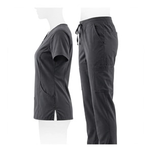 Ensemble uniforme unisexe gris foncé en polyester respirant : Blouse à col en V avec poches et pantalon à cordon de serrage, détection d'aiguilles - Product Image 4