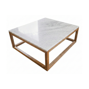Customized <b>White</b> Marble Solid Teak Wood Square <b>Coffee</b> <b>Table</b> Minimalist Luxury Living Room Furniture for Modern Home Decor - Product Image 1
