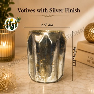 Porte-bougie votif en verre gaufré rond de 2,5 pouces de diamètre, finition argentée, fait main, haute qualité, pour la décoration de la maison - Product Image 4