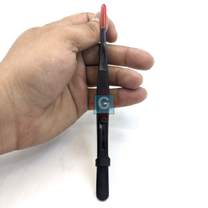 Gray Rocks Black Metal Tweezers Tapered Tip Adjustable Lock Anti-slip Grooves Jewelry <b>Tool</b> <b>Pick</b>-<b>Up</b> Equipment - Product Image 6