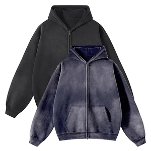 Sudadera con capucha de algodón lavado al ácido para hombre, estilo desgastado, con cremallera, 100% algodón, personalizada, bordada, oversize - Product Image 1