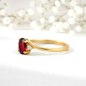 Oval Red <b>Garnet</b> CZ Split Shank <b>Ring</b> 925 Sterling <b>Silver</b> Gold Filled Statement <b>Ring</b> Vintage Inspired Gemstone Jewelry Gift - Product Image 6