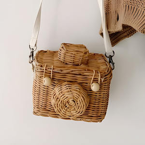 Rattan camera toy for kids baby play <b>baskets</b> decorative <b>small</b> carry <b>basket</b> with hanging strap - Product Image 3