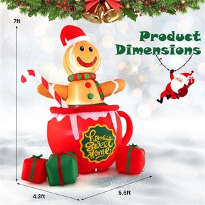 Omino di Pan di Zenzero Gonfiabile da 2,1 m con Luci LED, Design con Bastoncino di Zucchero e Tazza di Cioccolata Calda, Decorazioni Natalizie Multicolore per Esterni - Product Image 5