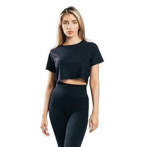 custom cotton oversize blank <b>plain</b> <b>white</b> lose fitting <b>crop</b> <b>top</b> t shirts athletic spandex baby pink gym cropped tee t-shirt women - Product Image 3