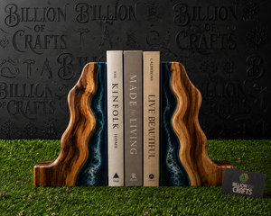 Billion Of Crafts - Sujetalibros de Resina y Madera de Primera Calidad, 2 Piezas, Diseño Escultural Moderno, Forma Irregular, Artesanía en Madera - Product Image 3