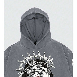 2026 Customized Premium Quality Women's Hoodie Distressed Loose Regular <b>Drop</b> Shoulder Casual Printed Y2K Fleece Front Logo - Product Image 1