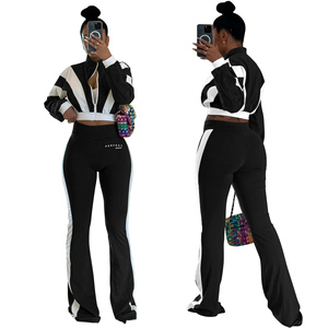 Ensembles décontractés pour femmes, ensembles 2 pièces unis, ensembles d'été, design ajusté, pantalon pattes d'éléphant, ensemble décontracté à manches longues, spandex/polyester - Product Image 6