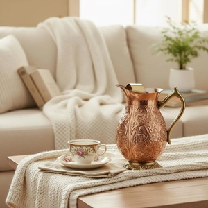 Pichet en cuivre gravé de qualité supérieure, idéal pour les réceptions de mariage et les célébrations traditionnelles, fabriqué à la main en Inde - Product Image 3