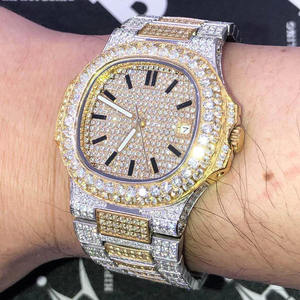 Montre-bracelet mécanique numérique de luxe pour homme, style Hip-Hop, cadran carré en verre, finition glacée argent-or-diamant, bracelet en acier inoxydable - Product Image 2