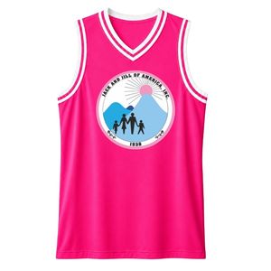 เสื้อกล้ามบาสเก็ตบอลปักลายตราสัญลักษณ์ Hot Pink Jack & Jill คอวี แขนกุด แต่งขอบสีขาว สำหรับผู้หญิง - Product Image 1