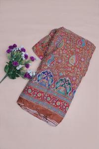ผ้าเครปสีน้ำตาลอูฐลายดอกไม้เพสลีย์ปักลายธรรมชาติพร้อมขอบตกแต่งอย่างหรูหราสำหรับชุดคุรตีแบบชาติพันธุ์ - Product Image 5