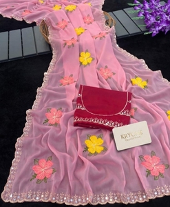 Sari indio de organza suave con trabajo de espejo para festivales - Product Image 1