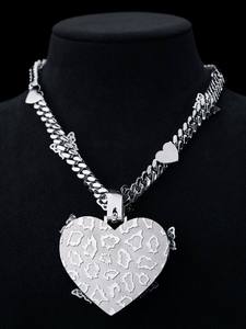 Pendentif Moissanite en forme de cœur, serti de pierres, en argent 925 plaqué rhodium, style Hip Hop, pour soirée - Product Image 5