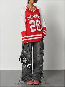 Venta al por mayor de fábrica: Camiseta deportiva de malla para mujer, estilo fútbol, manga larga, oversize, ropa urbana OEM ODM - Product Image 3